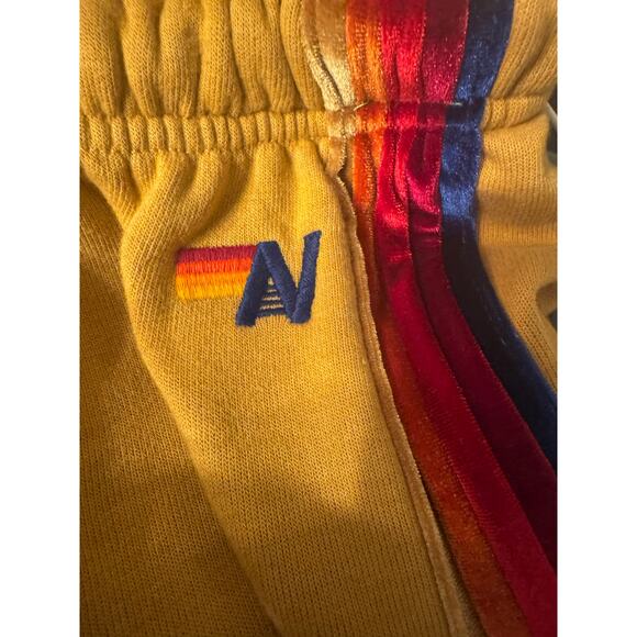 AVIATOR NATION 5 Velvet Rainbow Stripe Joggers in Camel Tan Size S - Picture 4 of 7